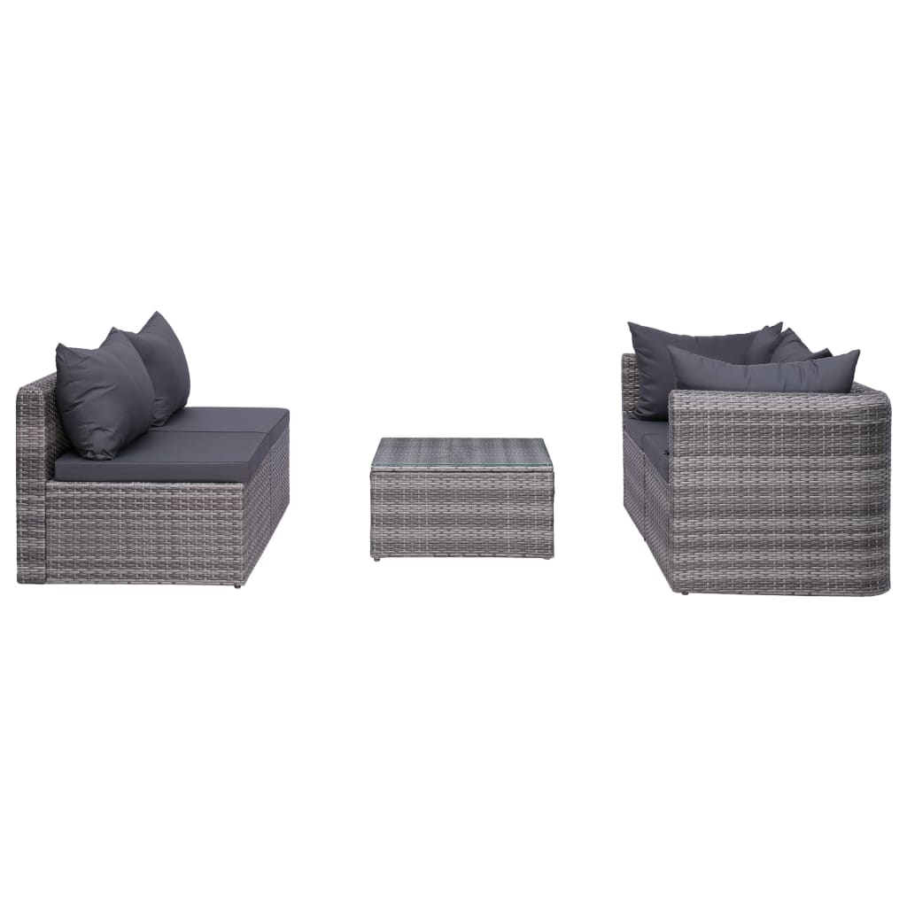 Garden Lounge Set Grey PE rattan, Powder-coated steel, Glass