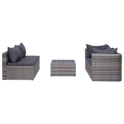 Garden Lounge Set Grey PE rattan, Powder-coated steel, Glass
