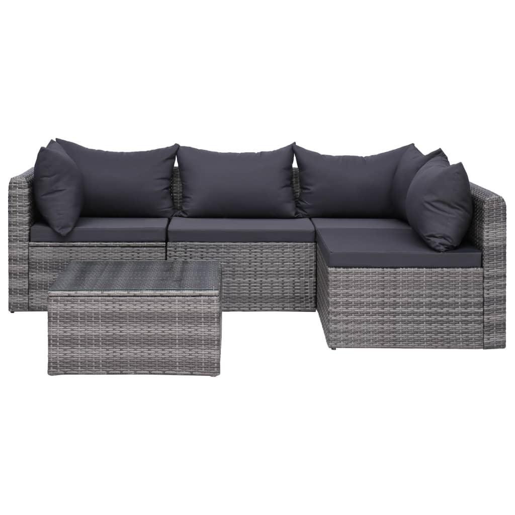 Garden Lounge Set Grey PE rattan, Powder-coated steel, Glass