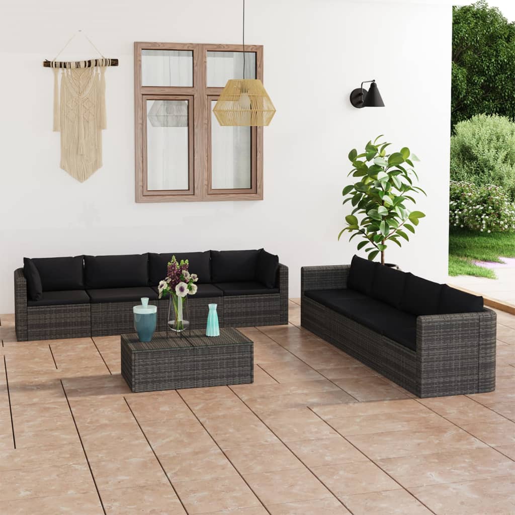 Garden Lounge Set Grey PE rattan, Powder-coated steel, Glass