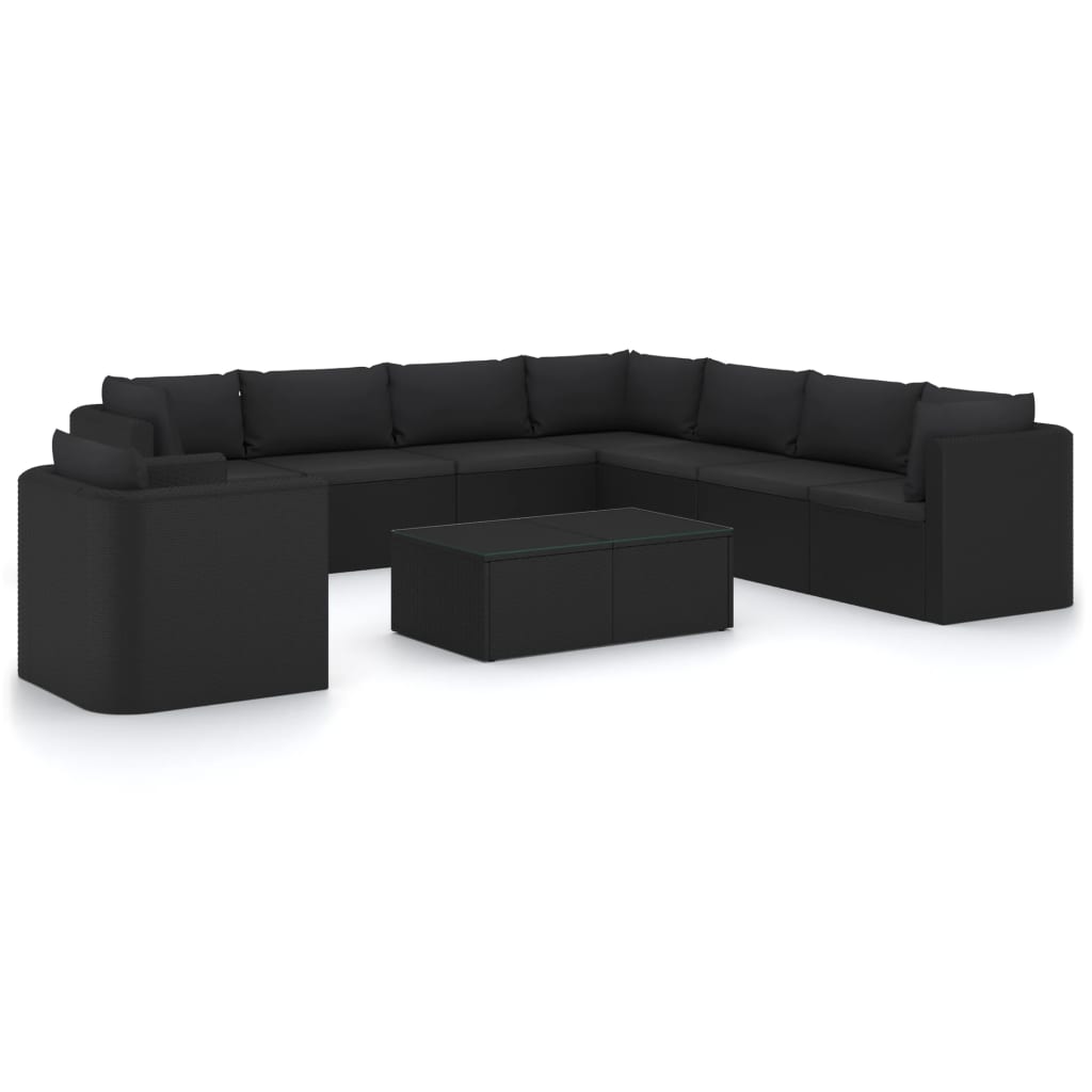 Garden Lounge Set Black Powder-coated steel, PE rattan Large