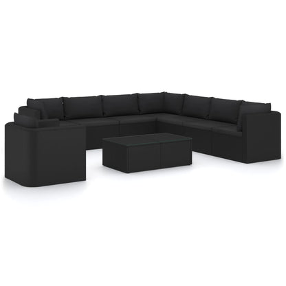 Garden Lounge Set Black Powder-coated steel, PE rattan Large