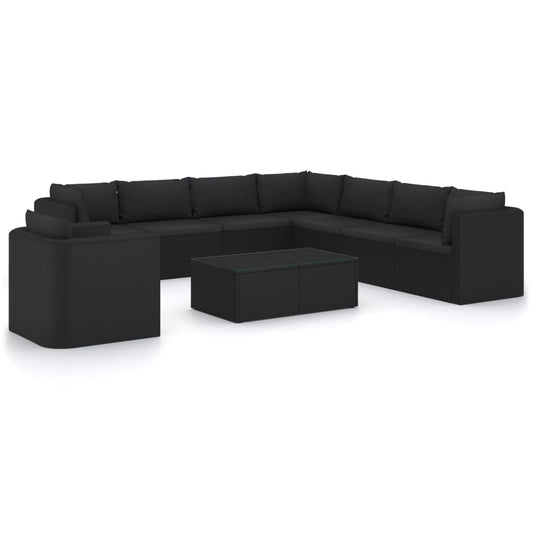 Garden Lounge Set Black Powder-coated steel, PE rattan Large