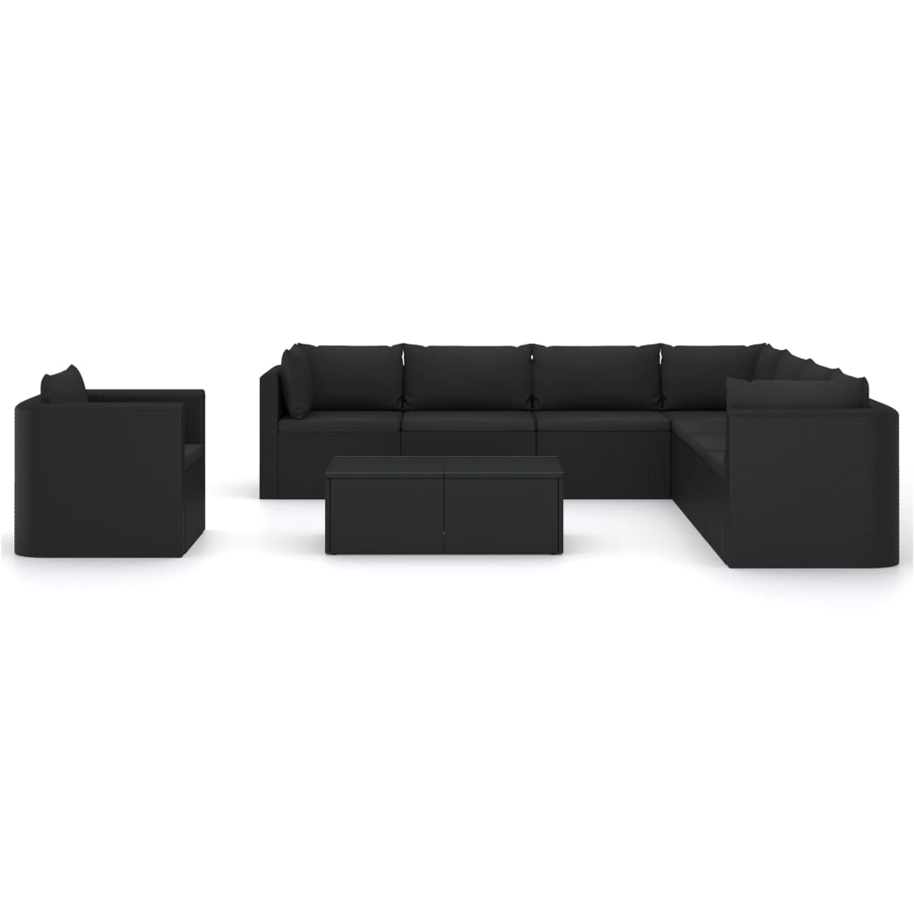 Garden Lounge Set Black Powder-coated steel, PE rattan Large