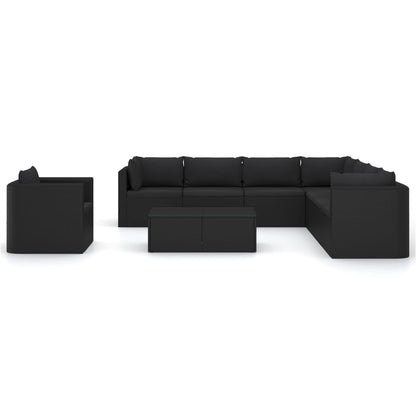 Garden Lounge Set Black Powder-coated steel, PE rattan Large