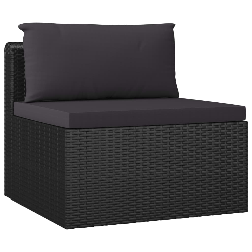 Garden Lounge Set Black Powder-coated steel, PE rattan Large