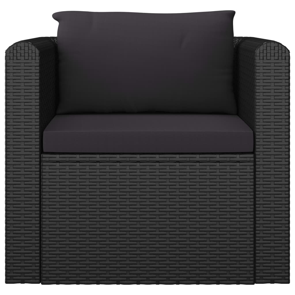 Garden Lounge Set Black Powder-coated steel, PE rattan Large