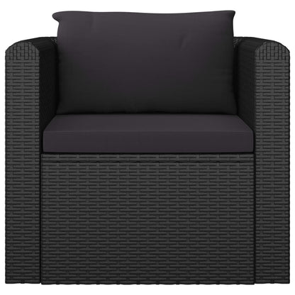 Garden Lounge Set Black Powder-coated steel, PE rattan Large