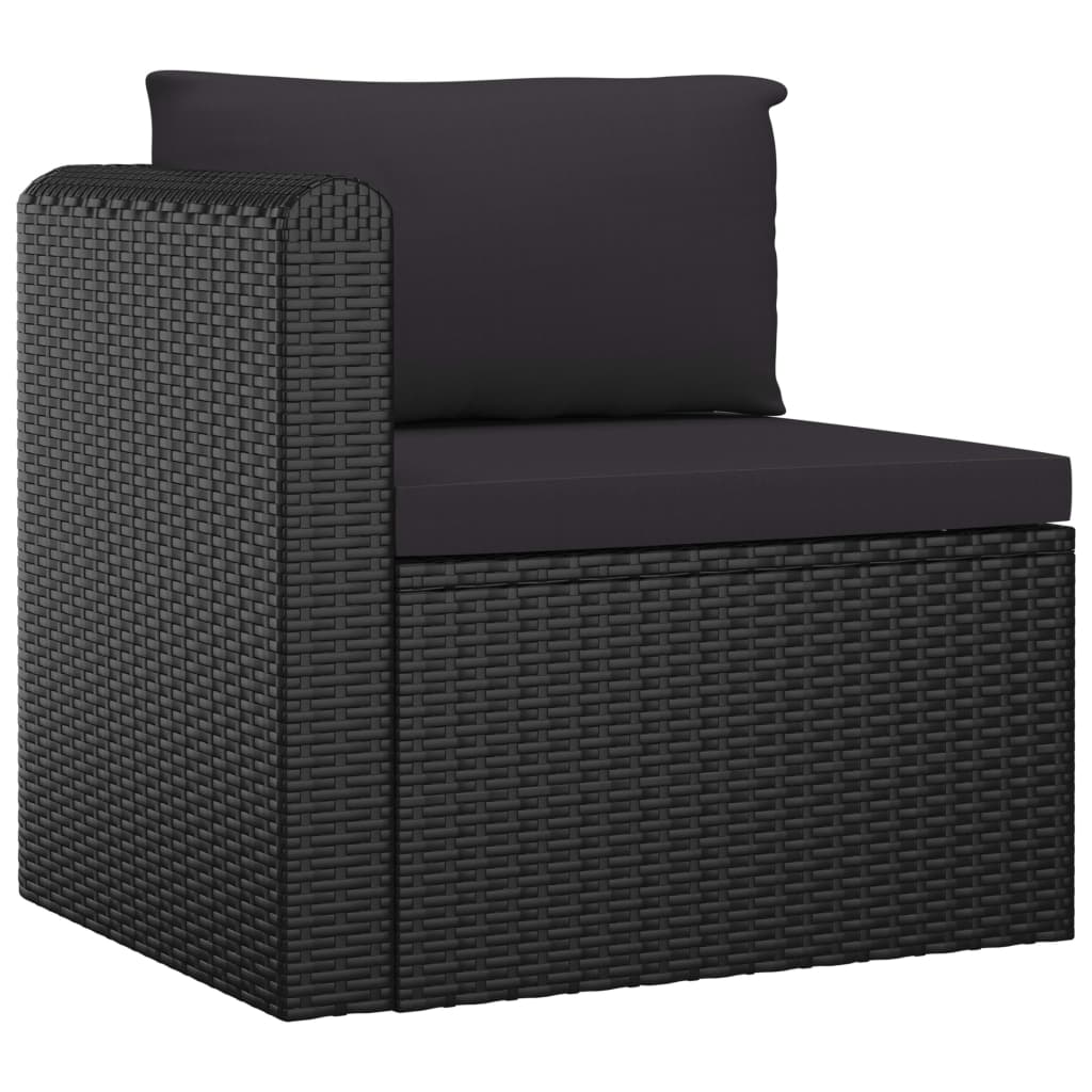 Garden Lounge Set Black Powder-coated steel, PE rattan Large