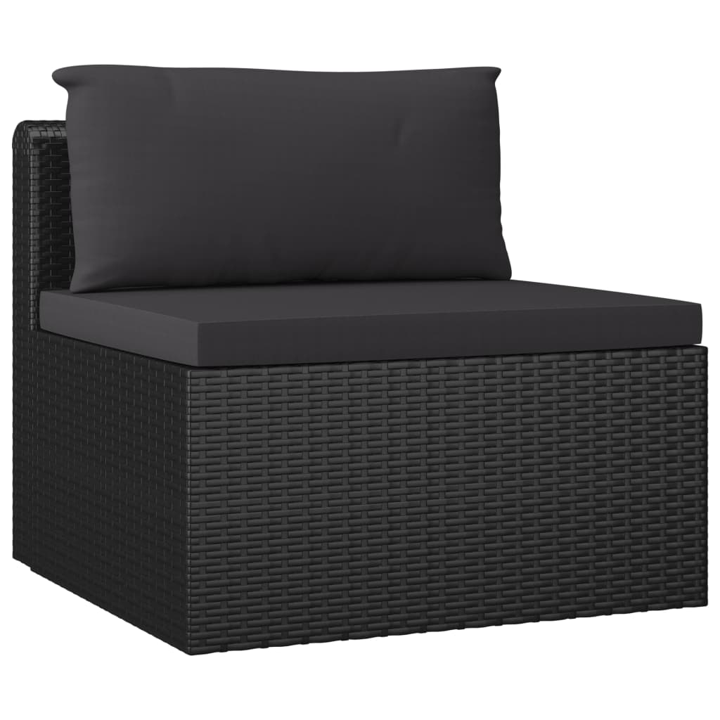 Garden Lounge Set Black Powder-coated steel, PE rattan Large