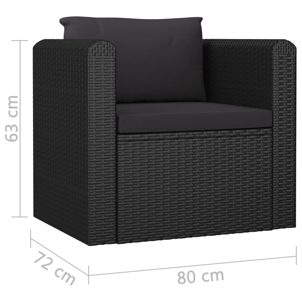 Garden Lounge Set Black Powder-coated steel, PE rattan Large