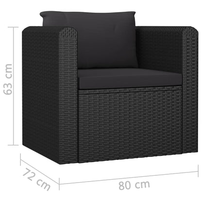 Garden Lounge Set Black Powder-coated steel, PE rattan Large