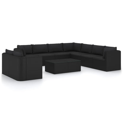 Garden Lounge Set Black Poly Rattan, Powder-Coated Steel Large