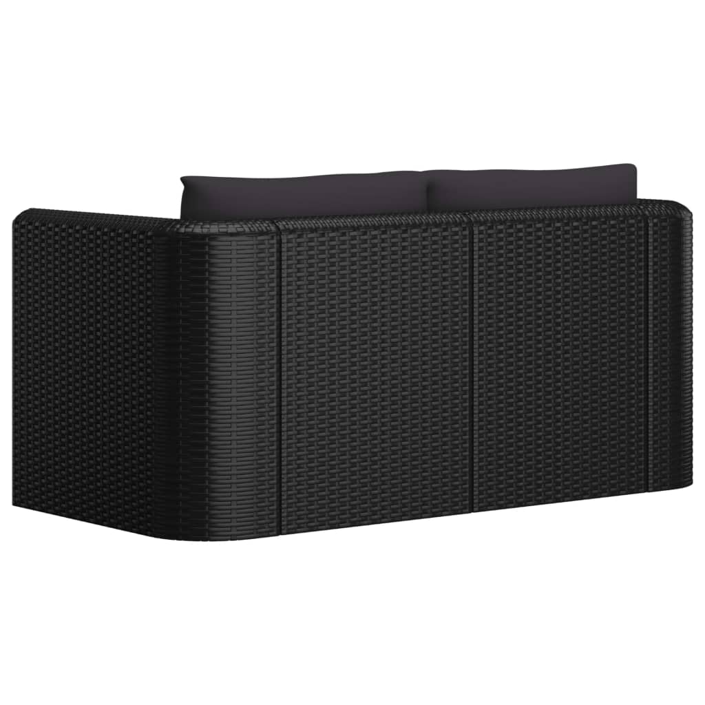 Garden Lounge Set Black Poly Rattan, Powder-Coated Steel Large