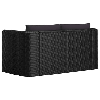 Garden Lounge Set Black Poly Rattan, Powder-Coated Steel Large