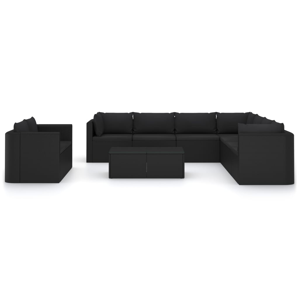 Garden Lounge Set Black Poly Rattan, Powder-Coated Steel Large