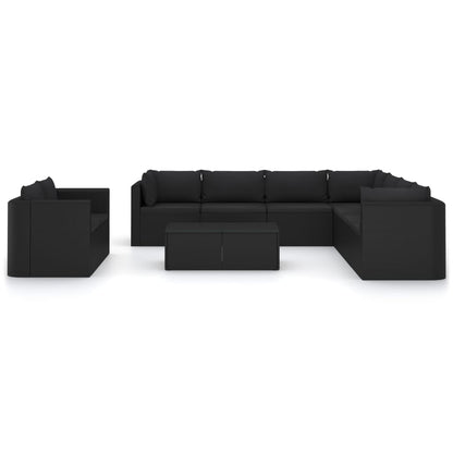 Garden Lounge Set Black Poly Rattan, Powder-Coated Steel Large