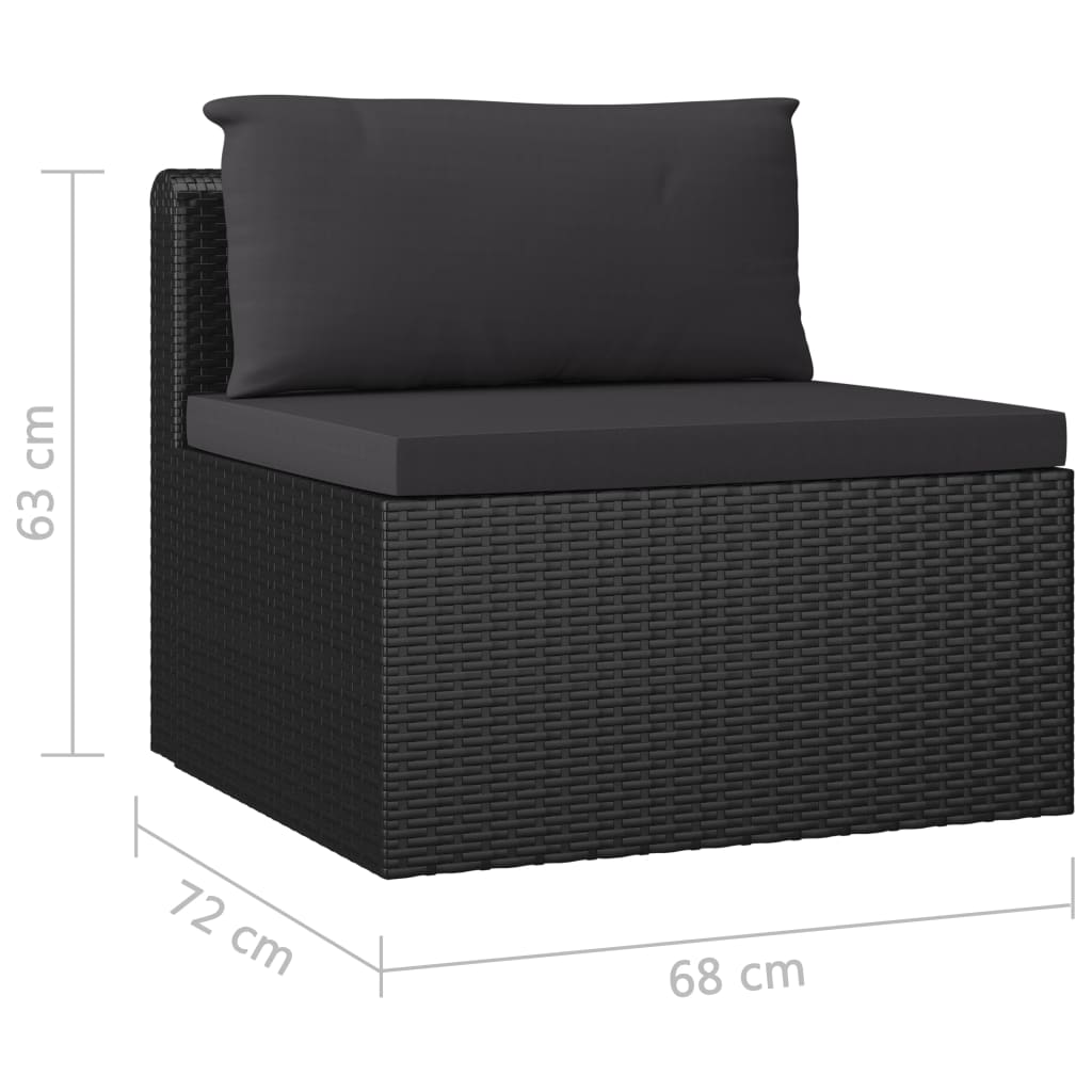 Garden Lounge Set Black Poly Rattan, Powder-Coated Steel Large