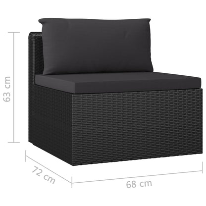 Garden Lounge Set Black Poly Rattan, Powder-Coated Steel Large