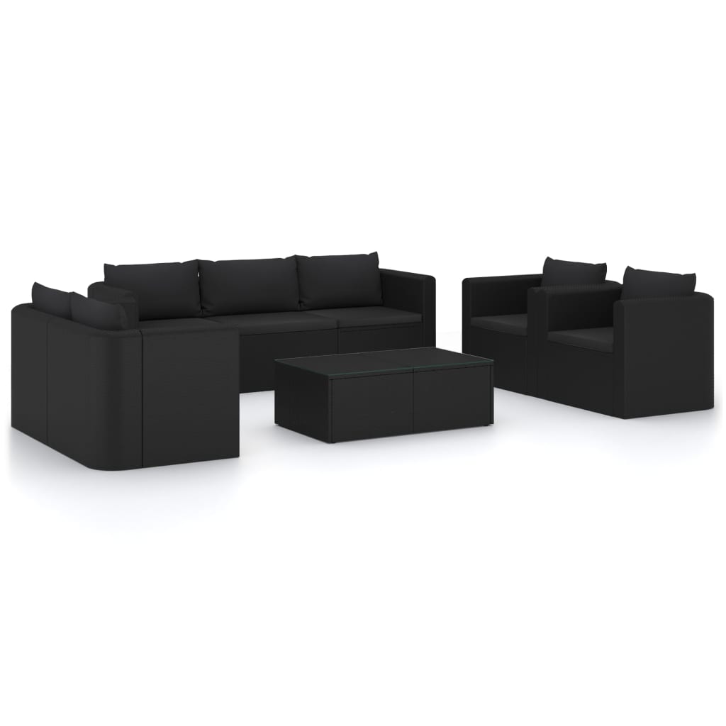 Garden Lounge Set Black Powder-coated steel, PE rattan, Polyester