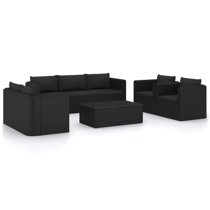 Garden Lounge Set Black Powder-coated steel, PE rattan, Polyester