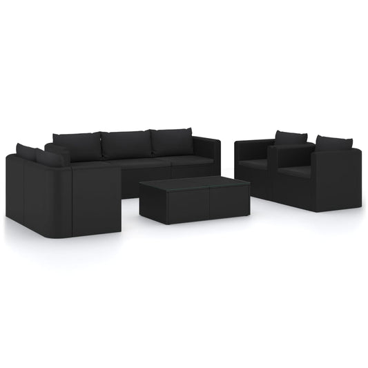 Garden Lounge Set Black Powder-coated steel, PE rattan, Polyester