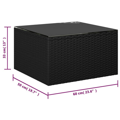 Garden Lounge Set Black Powder-coated steel, PE rattan, Polyester