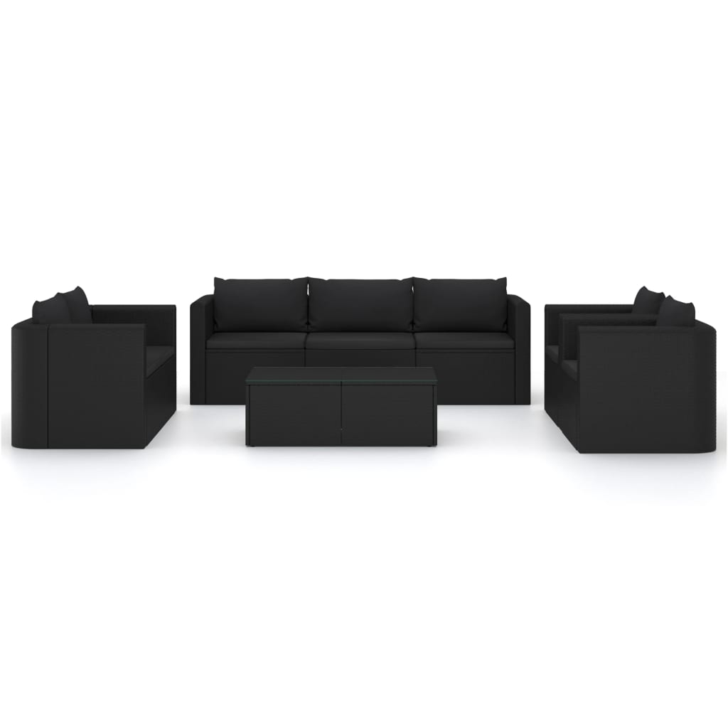 Garden Lounge Set Black Powder-coated steel, PE rattan, Polyester
