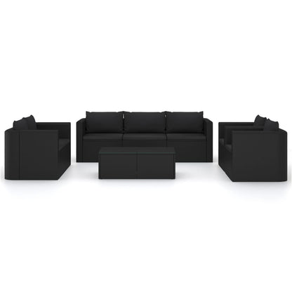 Garden Lounge Set Black Powder-coated steel, PE rattan, Polyester