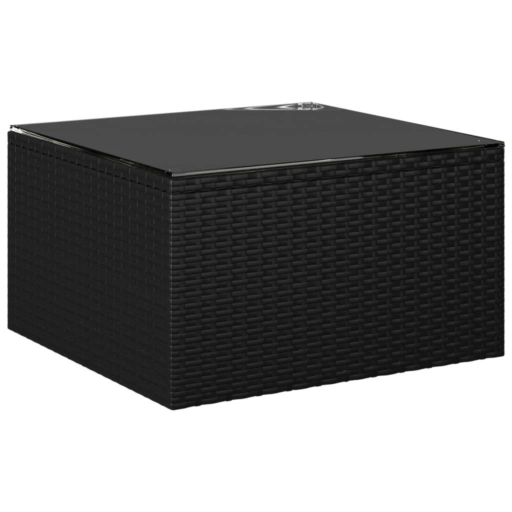 Garden Lounge Set Black Powder-coated steel, PE rattan, Polyester