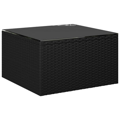 Garden Lounge Set Black Powder-coated steel, PE rattan, Polyester