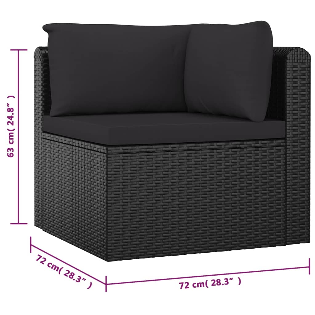 Garden Lounge Set Black Powder-coated steel, PE rattan, Polyester