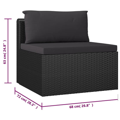 Garden Lounge Set Black Powder-coated steel, PE rattan, Polyester