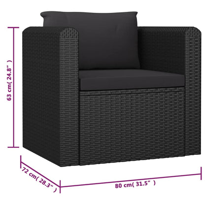 Garden Lounge Set Black Powder-coated steel, PE rattan, Polyester