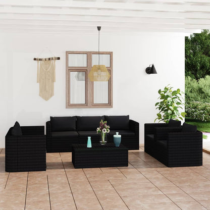 Garden Lounge Set Black Powder-coated steel, PE rattan, Polyester
