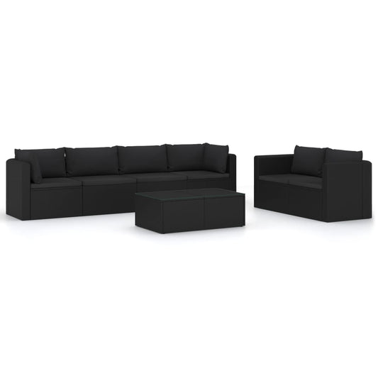 Garden Lounge Set Black PE Rattan, Powder-Coated Steel, Polyester