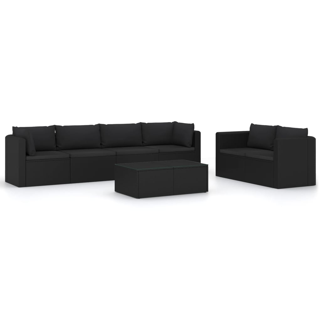 Garden Lounge Set Black PE Rattan, Powder-Coated Steel, Polyester