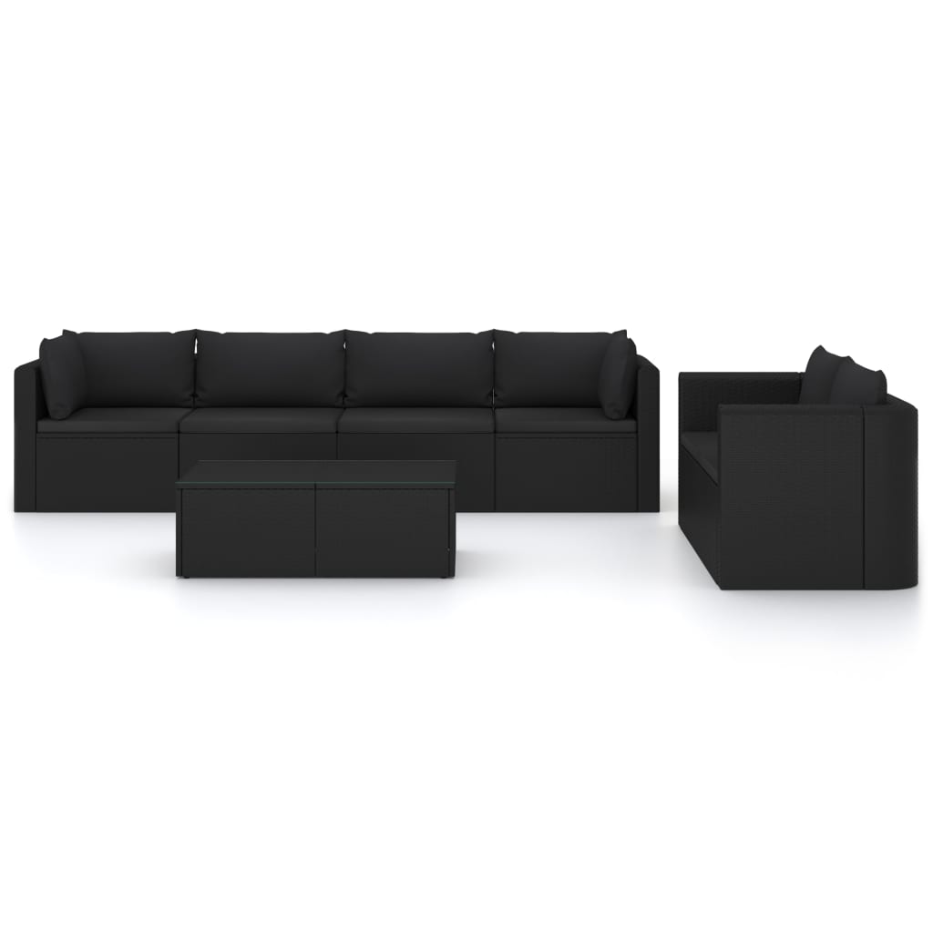 Garden Lounge Set Black PE Rattan, Powder-Coated Steel, Polyester