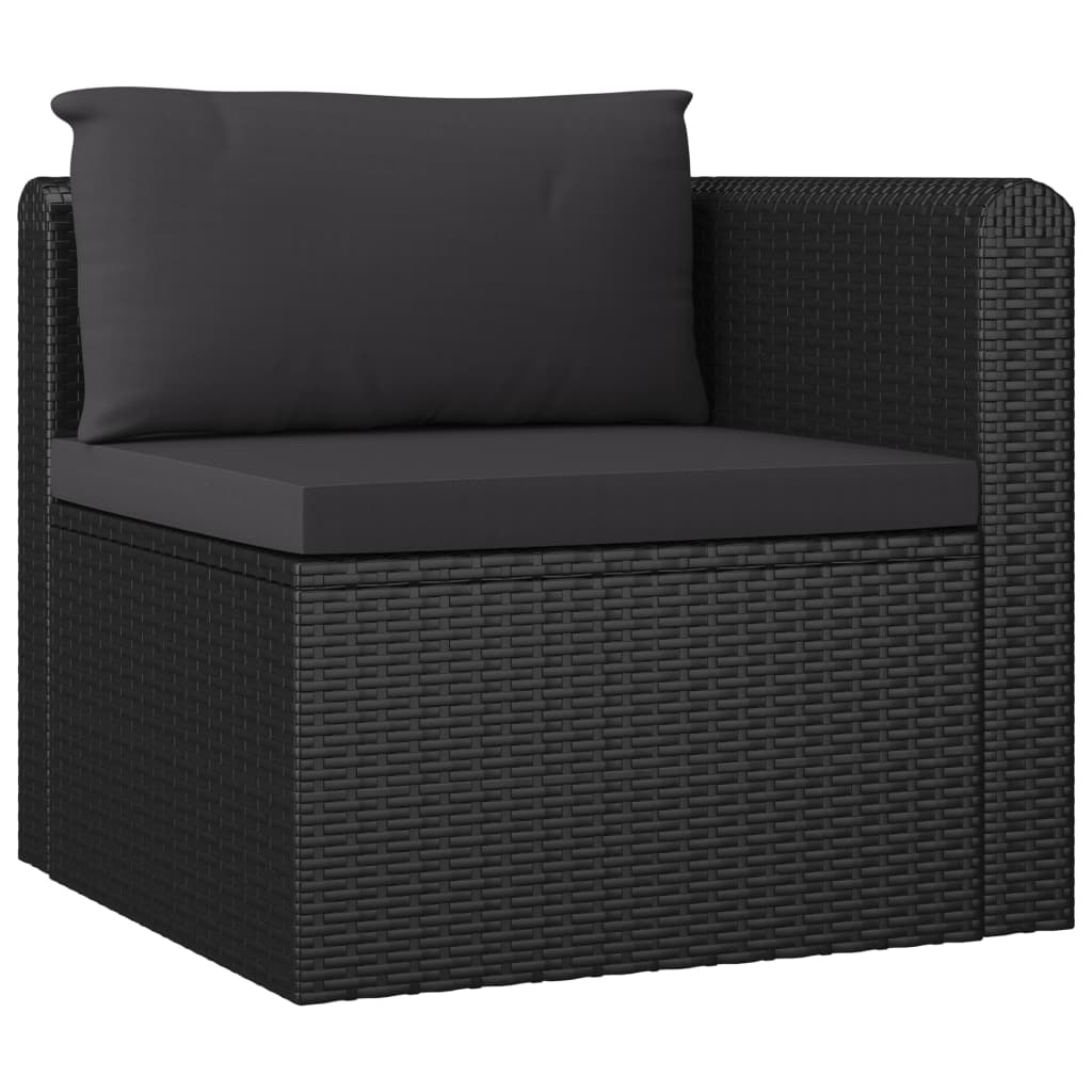 Garden Lounge Set Black PE Rattan, Powder-Coated Steel, Polyester