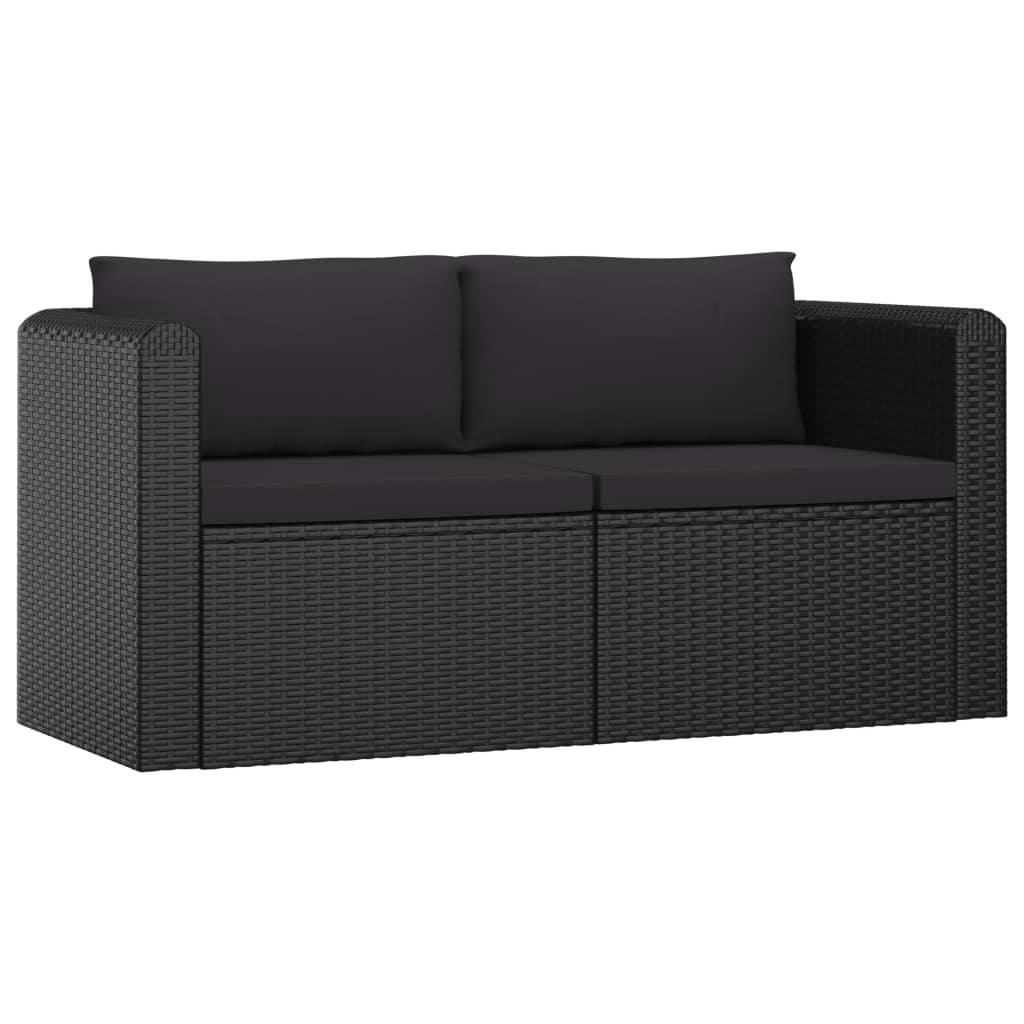 Garden Lounge Set Black PE Rattan, Powder-Coated Steel, Polyester