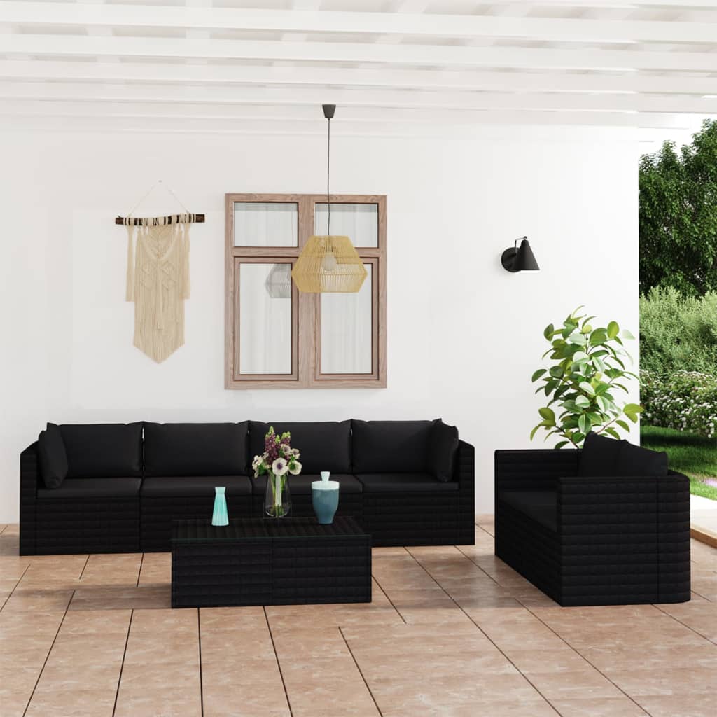 Garden Lounge Set Black PE Rattan, Powder-Coated Steel, Polyester