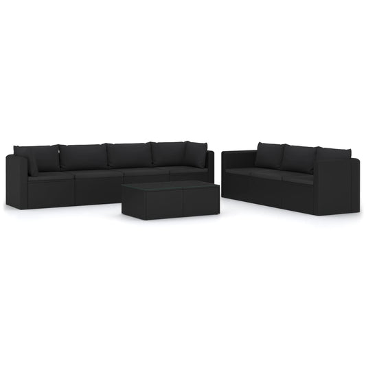 Garden Lounge Set Black Powder-coated steel, PE rattan, Polyester
