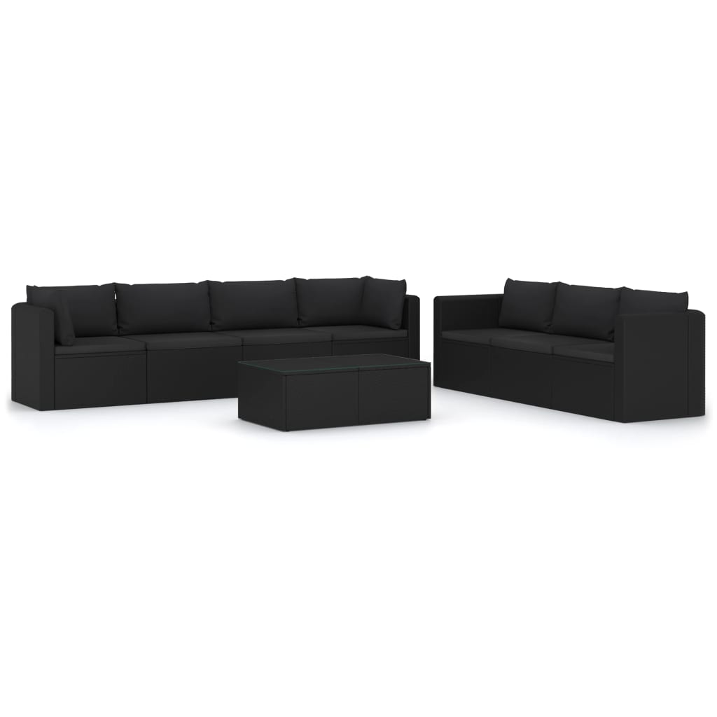Garden Lounge Set Black Powder-coated steel, PE rattan, Polyester