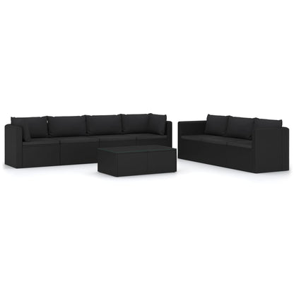 Garden Lounge Set Black Powder-coated steel, PE rattan, Polyester