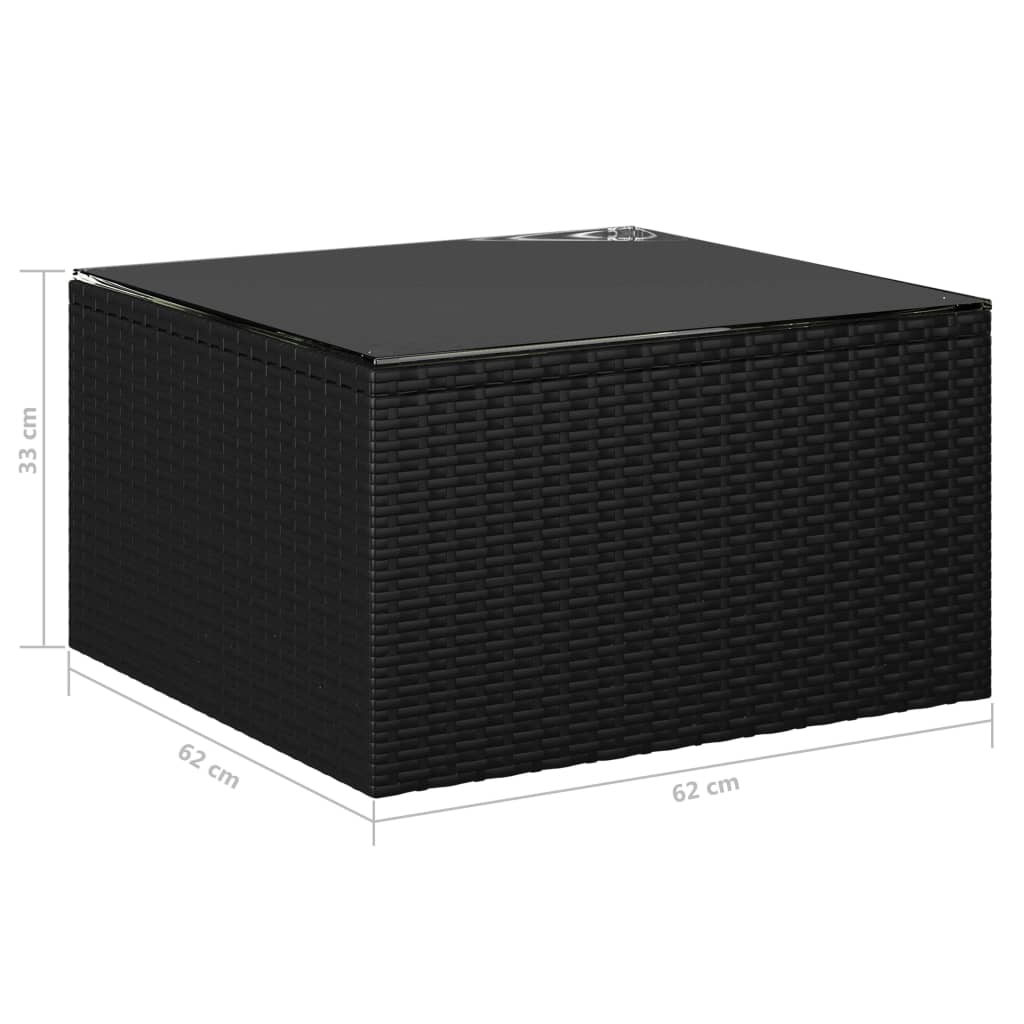 Garden Lounge Set Black Powder-coated steel, PE rattan, Polyester