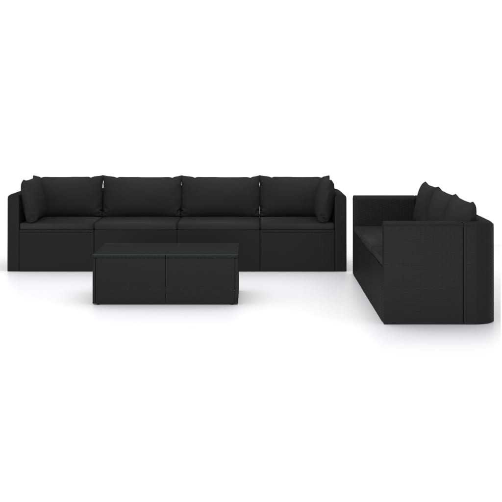 Garden Lounge Set Black Powder-coated steel, PE rattan, Polyester