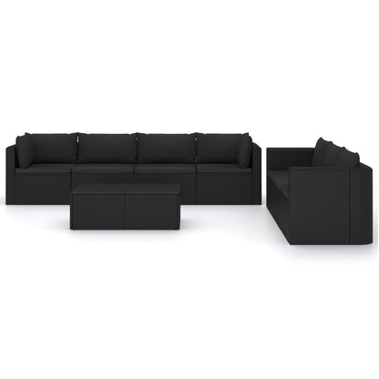 Garden Lounge Set Black Powder-coated steel, PE rattan, Polyester