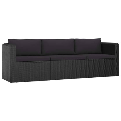 Garden Lounge Set Black Powder-coated steel, PE rattan, Polyester