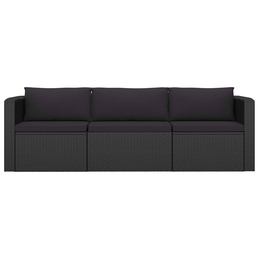 Garden Lounge Set Black Powder-coated steel, PE rattan, Polyester