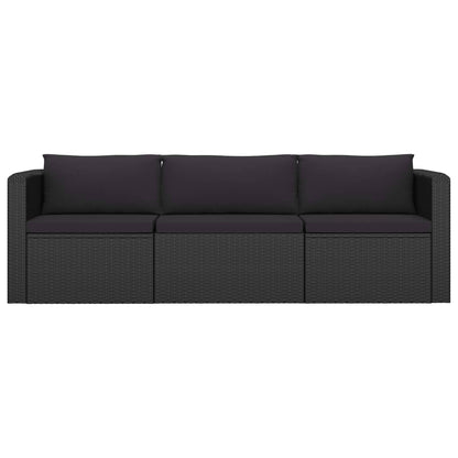 Garden Lounge Set Black Powder-coated steel, PE rattan, Polyester